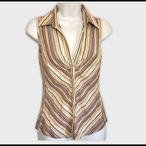 Vintage Guess Sleeveless Striped Gathered Button